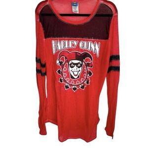 Harley Quinn T Shirt L/S Womens XL Graphic Print Grunge Halloween Cosplay Batman